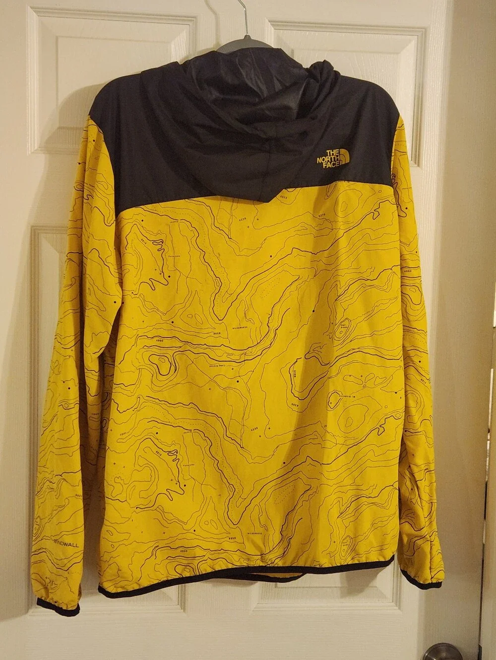 The North Face x UO Fanorak Mens L Yellow Black Topography Print Hooded Jacket